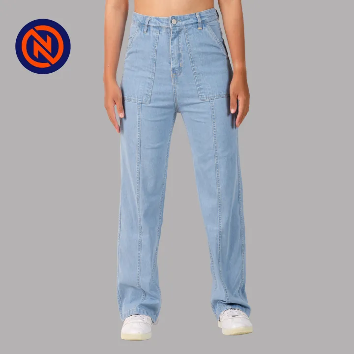 Nepster%20Light%20Blue%20High%20Rise%20Stretchable%20Fancy%20Straight%20Jeans%20For%20Women%20-%20Image%202