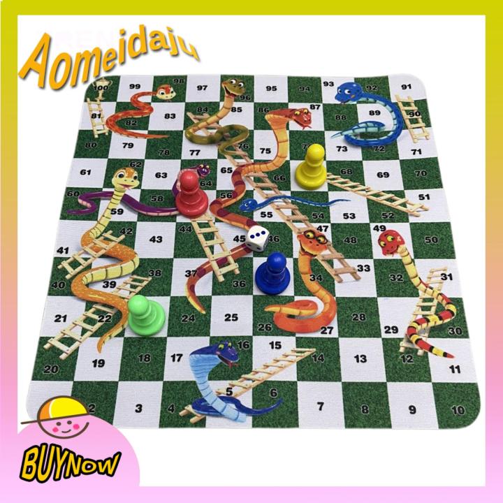 Aomeidaju Snake Ladder Chess with Dice Interactive Snake Ladder Chess Board Game Set for Family Fun Night 4 Players Strategy Game with for Kids