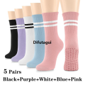 Difutagui 5 Pairs Pilates Socks for Women Yoga Socks Pure Cotton Non Slip Silicone Fashion Grips Indoor Sport Fitness Pilates Yoga Gym Dance Socks. 