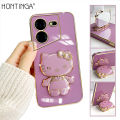 Hontinga for Tecno Pova 5 Pro 5G Back Cover With Kitty Mirror Folding Bracket Soft Silicone Phone Case. 