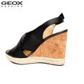 Geox Black Janira C Pure Leather Wedge Sandals For Women. 