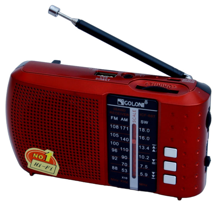 Golon ICF-8 Multimedia Radio - USB/TF Card/Bluetooth, Built-In Rechargeable Battery, Volume Control | Lightweight & Portable for Sports & Outdoor