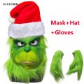 DISICHEN Portable Cute Christmas Green Haired Cosplay Mask Latex Halloween Full Head Latex Mask Cosplay Christmas Thief Costume Mask Props. 