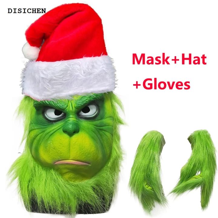 DISICHEN%20Portable%20Cute%20Christmas%20Green%20Haired%20Cosplay%20Mask%20Latex%20Halloween%20Full%20Head%20Latex%20Mask%20Cosplay%20Christmas%20Thief%20Costume%20Mask%20Props%20-%20Image%202