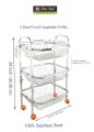 Stainless Steel 3 Layer Fruit & Vegetable Kitchen Trolley Basket Organizer With Wheels. 