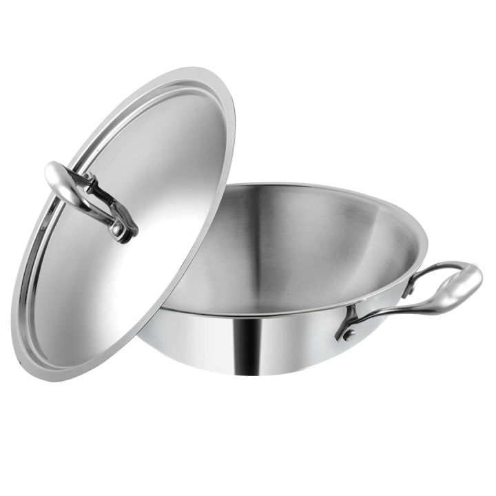 Tri Ply Premium Quality Stainless Steel Kadai With Lid