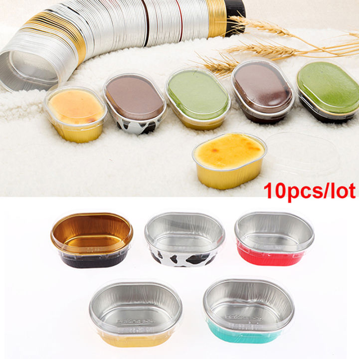 10pcs Aluminum Foil Baking Cup Heat Resistant Cake Cups Mold with Lid Cupcake DENGYOUZHOU