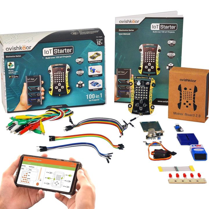Avishkaar IoT Starter Kit | 100-in-1 DIY Programmable IoT & Electronics Kit | For 12+| Control With Mobile App & Desktop Software |  40+ Parts | STEAM
