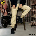 VIRJEANS (VJC836) Cargo Box Joggers 6 Pocket Pant For Men-Cream. 