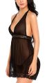 Fancyra Soft Net Sleeveless Night Dress With G String Panty For Women- Black | Fashion Lingerie For Women. 