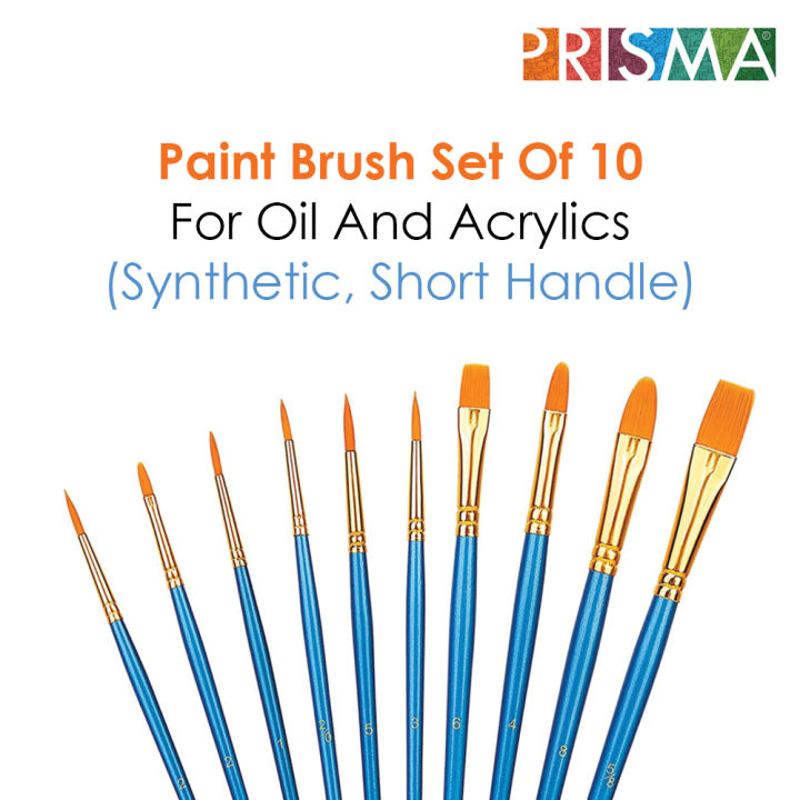 Paint Brush Set Of 10 For Oil And Acrylics (Synthetic, Short Handle)