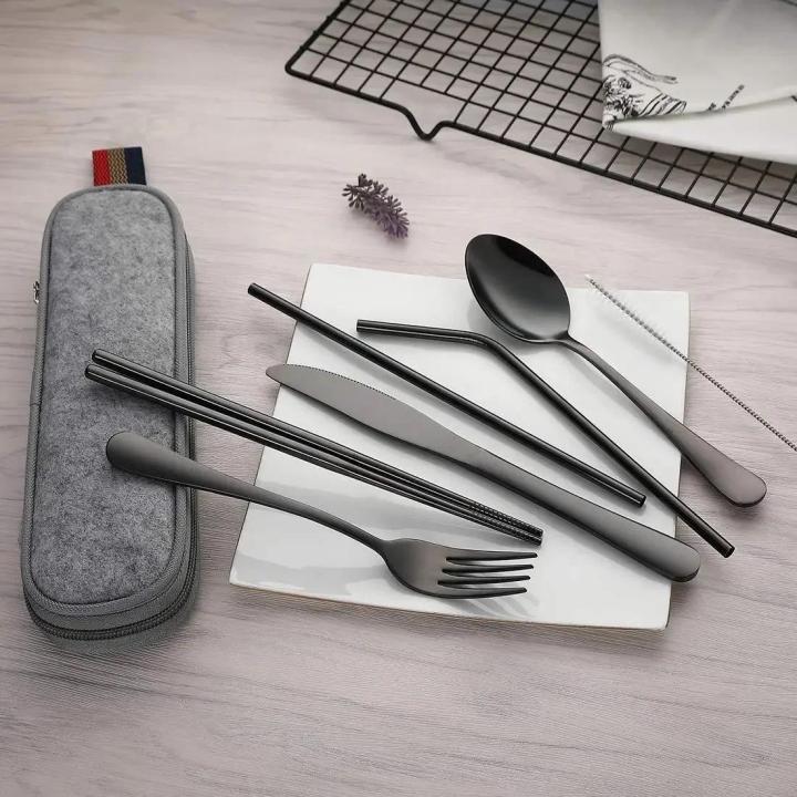 Pack, portable reusable set, travel dinner fork set, camping box straw, Fifty percent discount spoon/8-piece set, cutlery and cutlery, stainless steel chopstick set