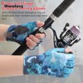 Wenefang Men's Summer Fishing Anti-slip Wearable Cool Outdoor Professional Fishing G10-DY Half Finger Gloves Ice Silk Breathable Soft UV. 