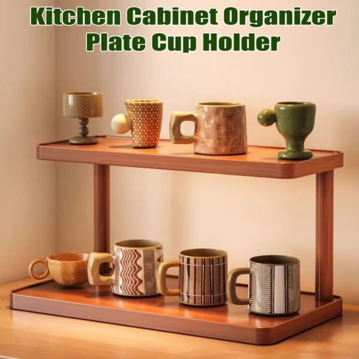 Mini Durable Desktop Storage Rack Multipurpose Storable Cup Holder Wood Tabletop Stand Storage Shelf
