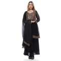 Black Color Minimal V-neck Design Full Sleeves Plain Kurtha Surwal Set With Shawl For Women. 
