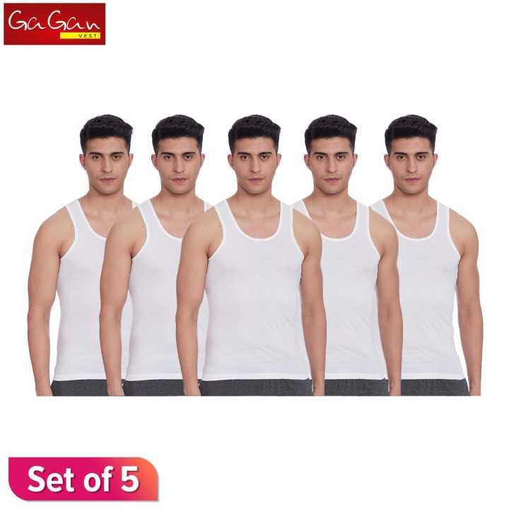 White Gagan Cotton Sando For Men -Pack Of 5