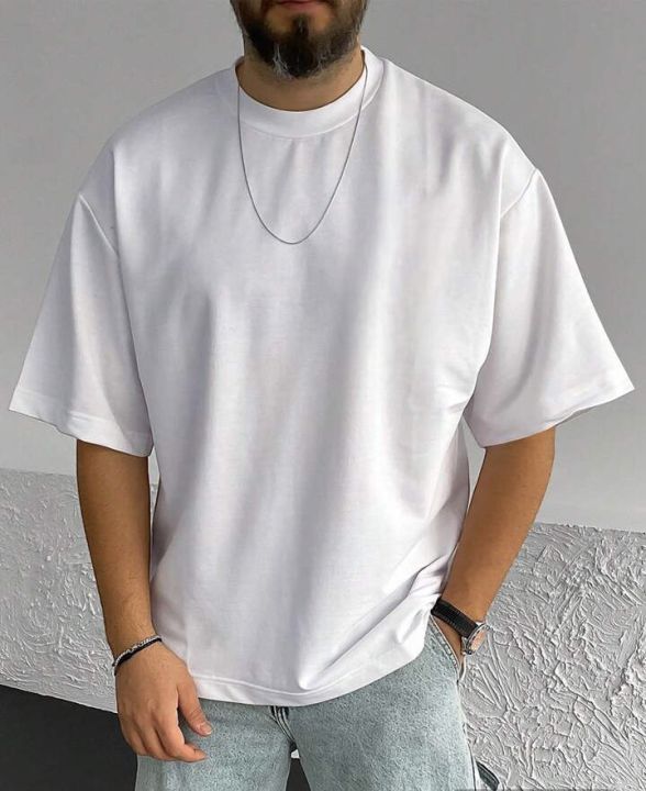 Men Cotton Solid Drop Shoulder Tee (Premium Quality)