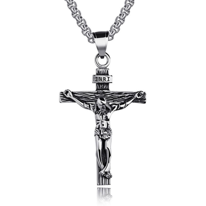 Mens%20Silver%20Stainless%20Steel%20Jesus%20Christ%20Crucifix%20Cross%20Pendant%20Necklace%20Chain%20ZHANGNA%20-%20Image%207