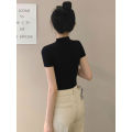 Last Lady Black Crew Neck Short Sleeve T-Shirt Women's Spring-Summer 2025 Ice Silk Mid Neck Top Tight Half Sleeve Base Shirt. 