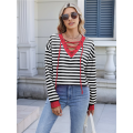 Womens Striped Oversized Sweatshirt Color Block Crew Neck Long Sleeve Casual Loose Pullover Top Black & Red XL. 