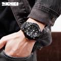 SKMEI 1529 Men's Sports LED Light Chronograph Dual Display 3 Time Multi-Function Watch - Black. 