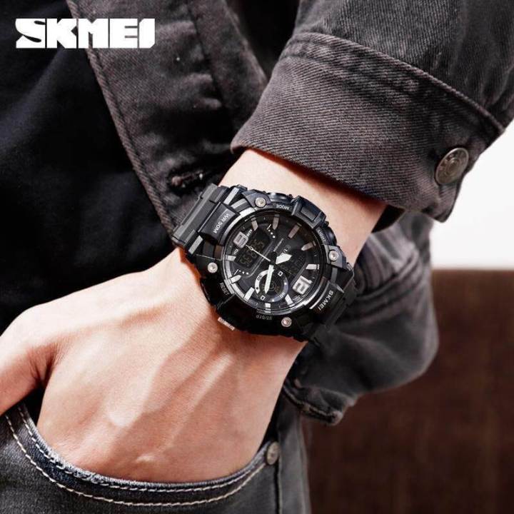 SKMEI%201529%20Men's%20Sports%20LED%20Light%20Chronograph%20Dual%20Display%203%20Time%20Multi-Function%20Watch%20-%20Black%20-%20Image%205