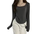 Long sleeve t-shirt women's spring and autumn new trendy ins irregular slim fit student casual crop top girl base shirt. 