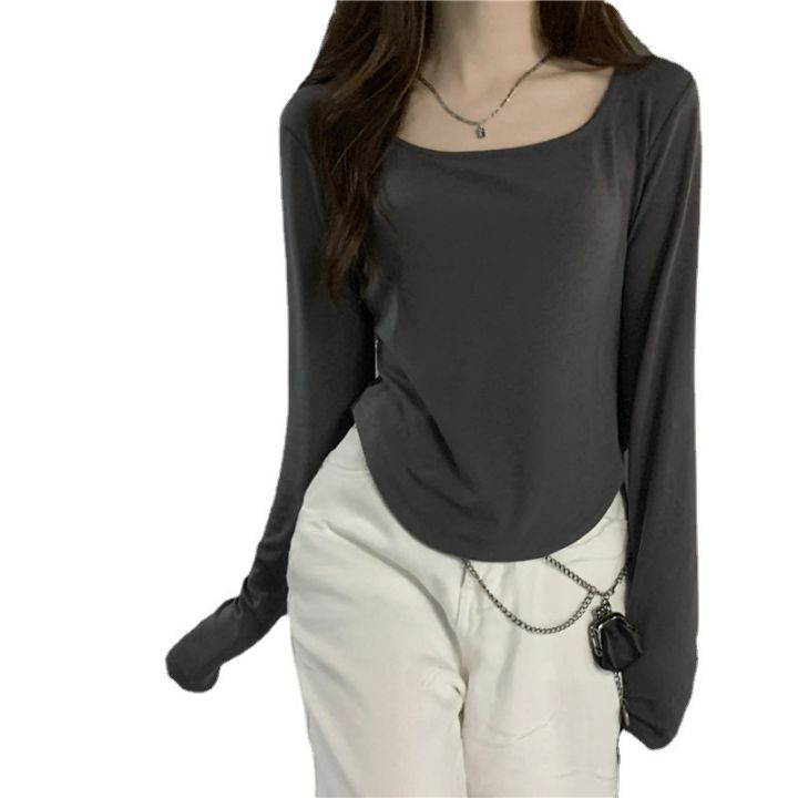 Long%20sleeve%20t-shirt%20women's%20spring%20and%20autumn%20new%20trendy%20ins%20irregular%20slim%20fit%20student%20casual%20crop%20top%20girl%20base%20shirt%20-%20Image%205