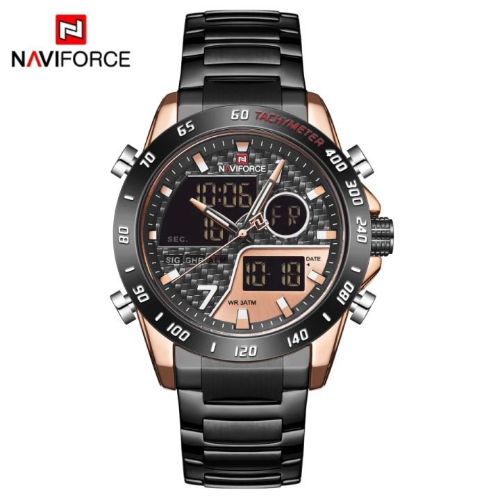 NAVIFORCE  Nf9171 Double Time Digital Analog Stainless Steel Waterproof Military Watch