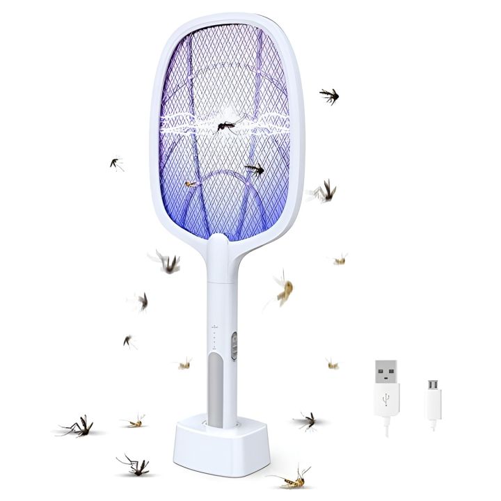 Plastic Racket Automatic Mosquito Killer Swatter Bat With Stand