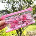 Wenefang 6pcs/set Anime Sanrio Melody Kuromi Stationery Set Cinnamoroll Luxury Student Cartoon Pencil Eraser Ruler Pen Bag Storage Set School. 