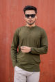 We5 Olive Green Full Sleeve Henley T-shirt For Men. 