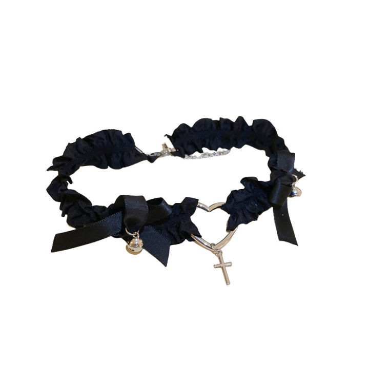 Sale%E3%80%91Sweet%20Cool%20Pleated%20Fabric%20Love%20Cross%20Necklace%20Spice%20Style%20Choker%20Chain%20All-match%20Necklace%20Women%20-%20Image%205