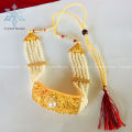 Pure Gold Plated Choker Moti Necklace With White Stones For Women. 