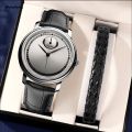 Wenefang Watch 2Pcs Set Free Bracelet Fashion Men Business 2025 New Black Leather Waterproof Quartz Watches. 