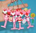 8cm Korean Cute Creative Cartoon Naughty Pink Panther Plush Keychain Ring Womens Bag Pendant. 