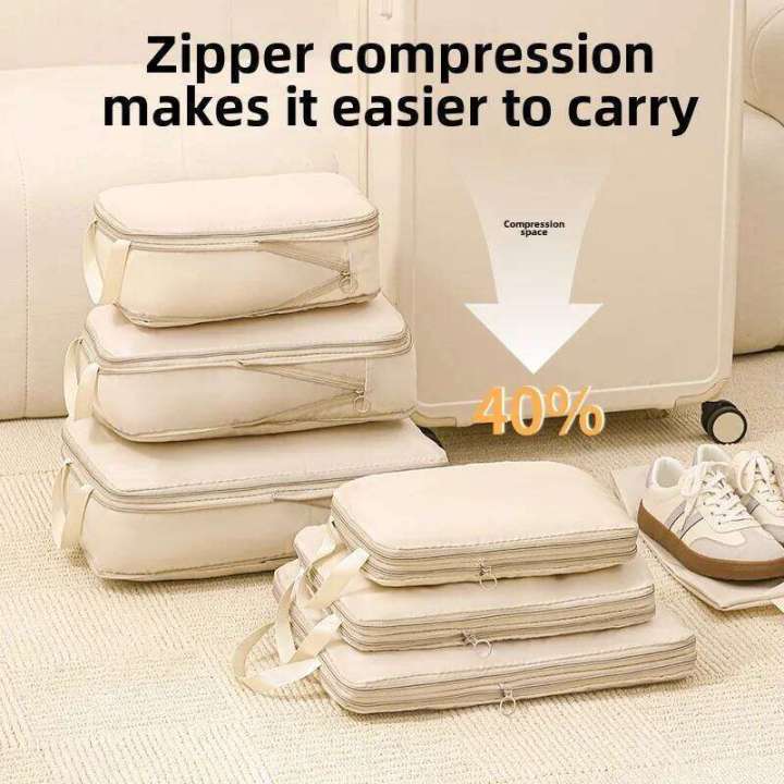 4Pcs/Set Travel Compression Packing Cubes Bag Portable Suitcase Clothes ...