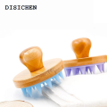 DISICHEN Affordable Silicone Scalp Hair Massager Head Scalp Massage Comb Bamboo Handle Multifunctional Bath Shower Shampoo Hair Washing Brush. 