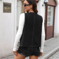 Women'S Denim Vest Mid Long Jean Vest Sleeveless Jackets Distressed Vest Black Grey L. 