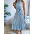 Women'S 2025 Summer Sleeveless Halter Neck Pleated Midi Cocktail Dresses A Line Flowy Beach Sun Dress. 
