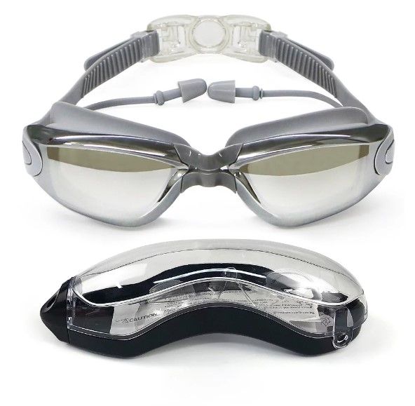 Swimming Goggles with Attached Earplugs Antifog No Leaking Comfortable