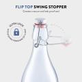 Transparent Swing Top1 Liter ( Pack) ROUND Clear Glass Grolsch Flip Top Bottle With Stopper, for Beverages, Smoothies, Kefir, Beer, Soda, Juicing, Kombucha, Water, Milk, Oil and Vinegar  Glass Water Bottles with Latch Lock and Stopper  Silicone Grip. 