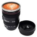 Camera Lens Plastic Coffee Mug With Lid, Black. 