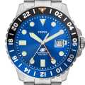 Fossil Silver/Blue Stainless Steel Business Watch For Men - FS5991. 