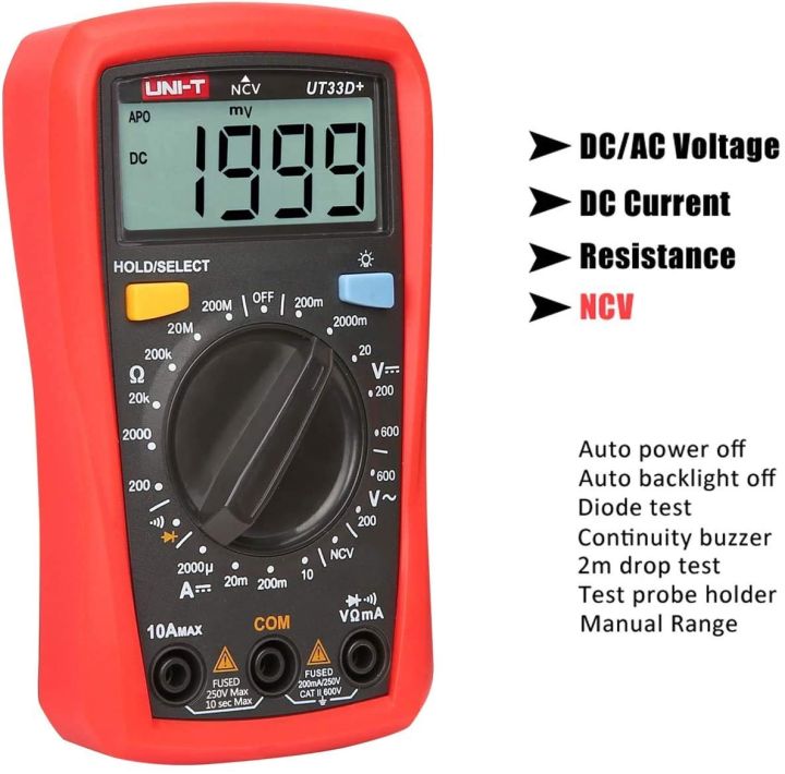 UNI-T%20digital%20Multimeter%20UT33D+NCV%20point%20Multimeter%20Voltage%20Current%20Resistance%20Tester%20Buzzer%20LCD%20Backlight%20With%20non%20contact%20Buzzer%20-%20Image%204