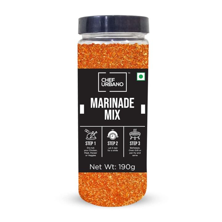 Chef Urbano Marinade Mix 190g | Perfect Barbecue Tikka Masala Rub Spice Marinate Seasoning | All Purpose Seasoning | Zero Added Colours, Fillers, Additives & Preservatives | Vegetarian