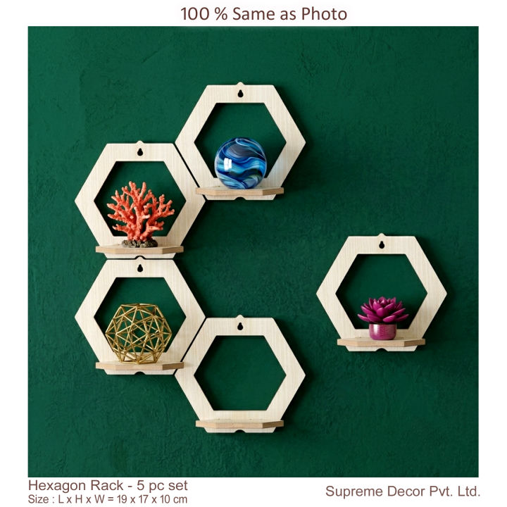 Formica%20laminated%20Hexagon%20Honeycomb%20Wall%20rack%20for%20Home%20Decor%20,%20Living%20Room%20&%20Office%20-%205%20pc%20set%20%20-%20Best%20Quality%20-%20By%20Supreme%20Decor%20-%20Image%205