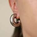 Pebbles Nepal Stainless Steel Retro Chunky Hoops Trendy Aesthetic Hollow Half Hoop Earrings for Women. 