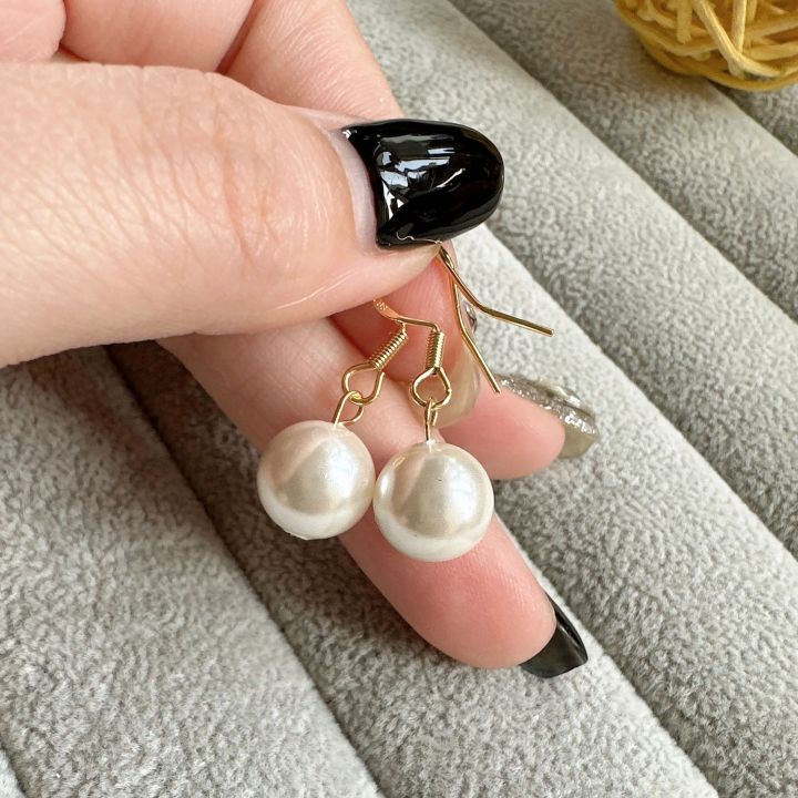 Cream White Color Bead Hook Earrings for Women by Treasure Box Nepal