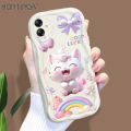 Hontinga for Samsung A04E Back Cover Pink Cat Phone Case Cream Texture Wavy Edge Soft Mobile Cover. 